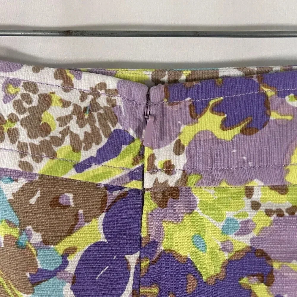 Talbots Skirt Women's 2 Petite Green Purple Cotton Blend Rear Zip Lined